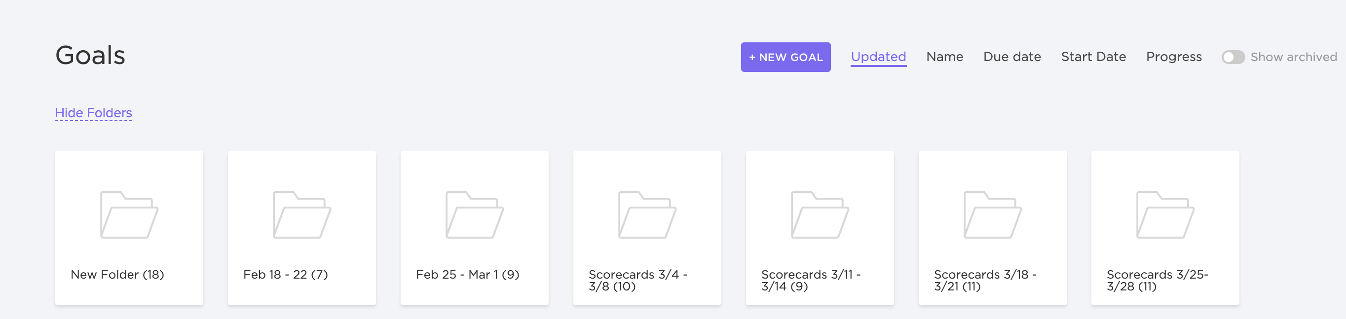 Goals folders in clickup