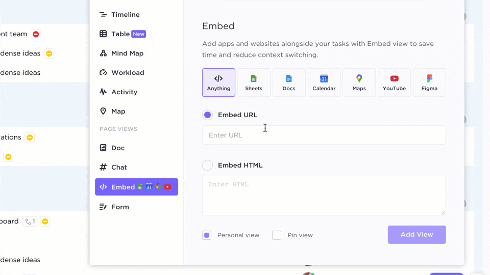 Embed View in ClickUp