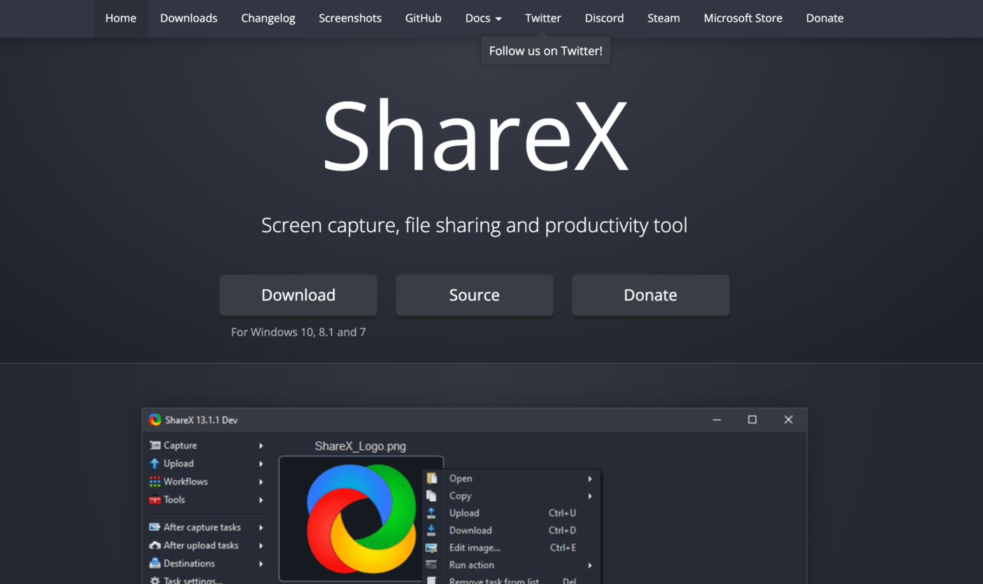 ShareX home page