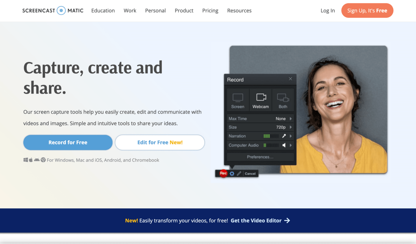 Screen cast o matic home page
