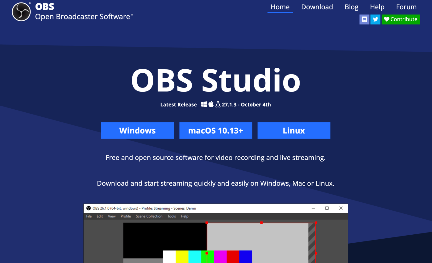 OBS studio home page