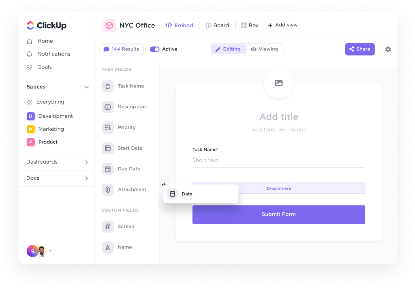 Onboarding software: ClickUp Form