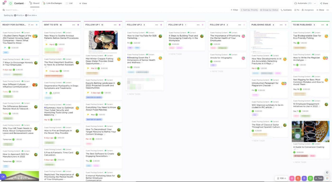 ClickUp Board view via New Reach Marketing