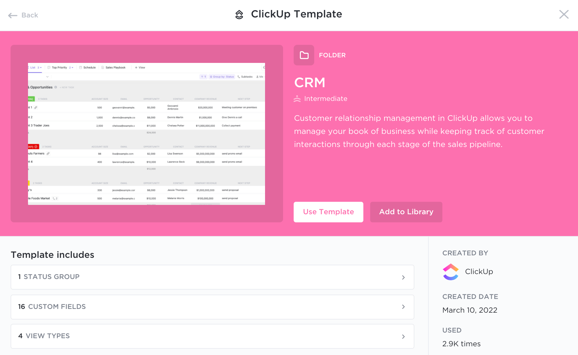Save time building your custom CRM with a ClickUp template