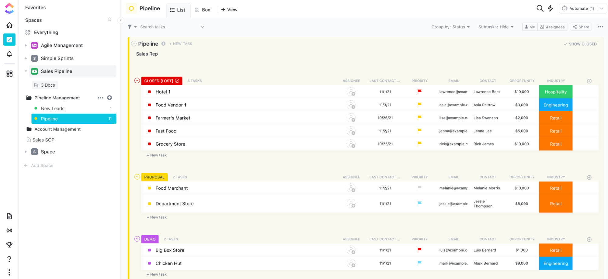 Sales Pipeline CRM Template by ClickUp