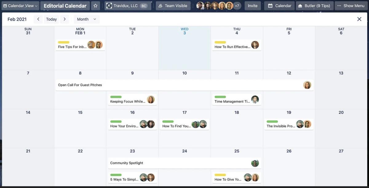 Trello Calendar View example
