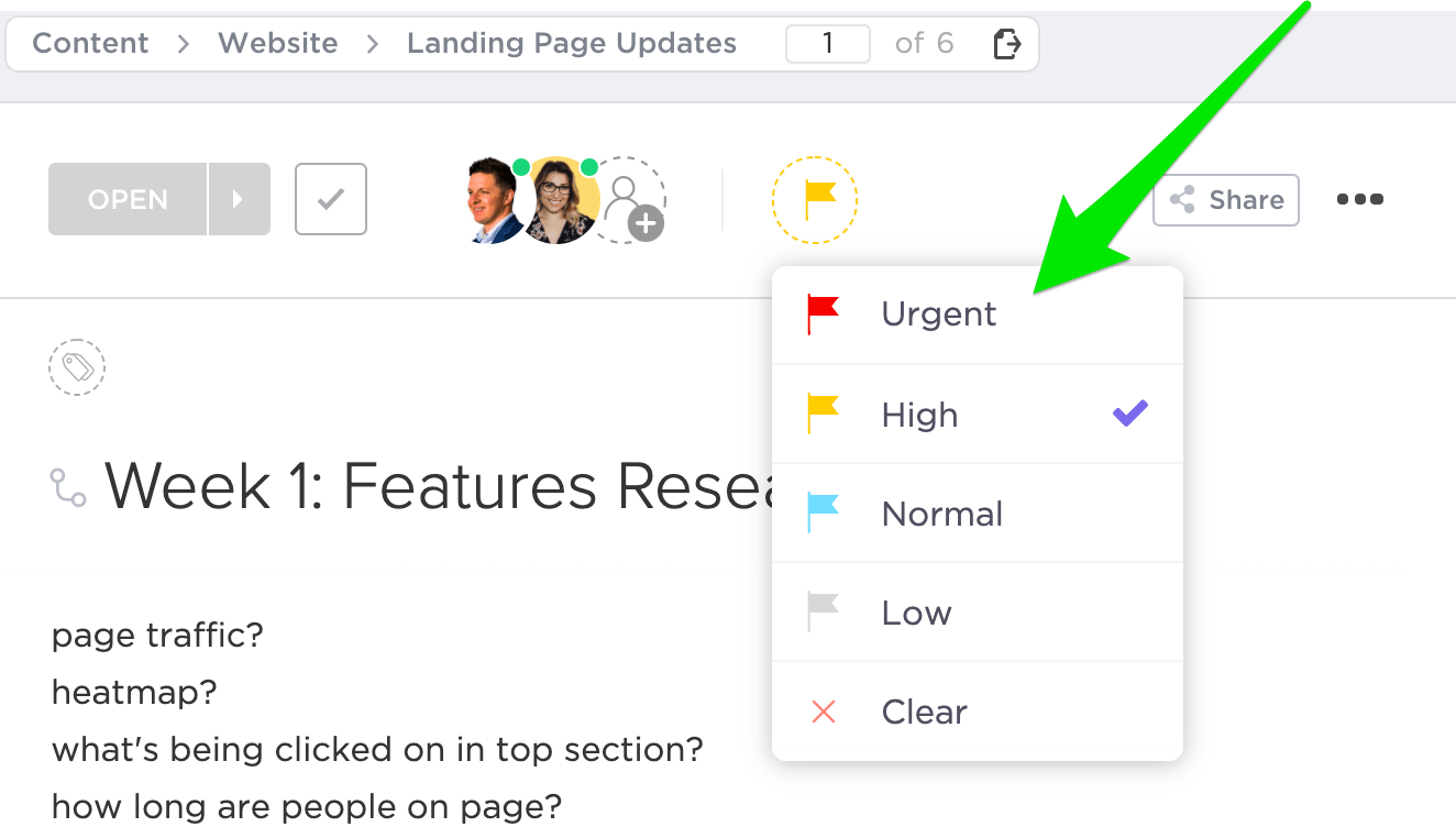 Setting priority levels in ClickUp