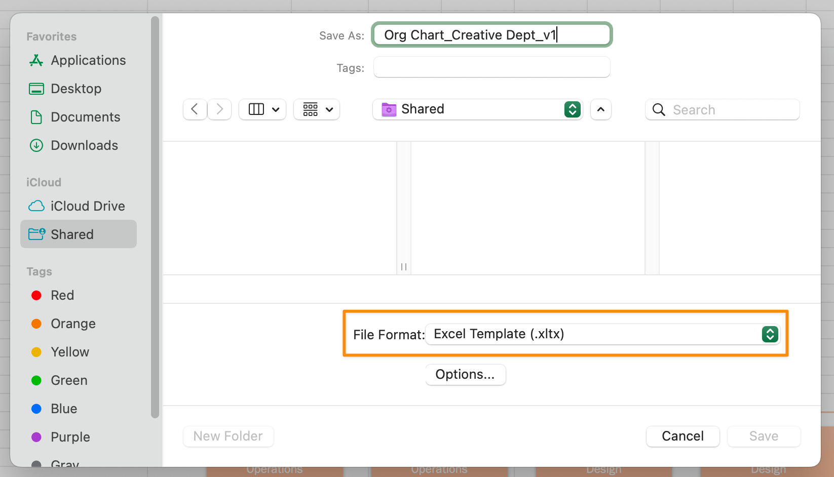save an org chart template in excel with employee data