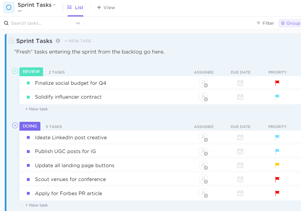 marketing sprint template