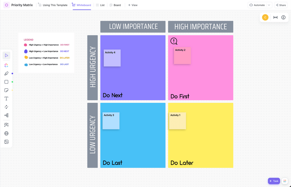 ClickUp's Priority Matrix Template
