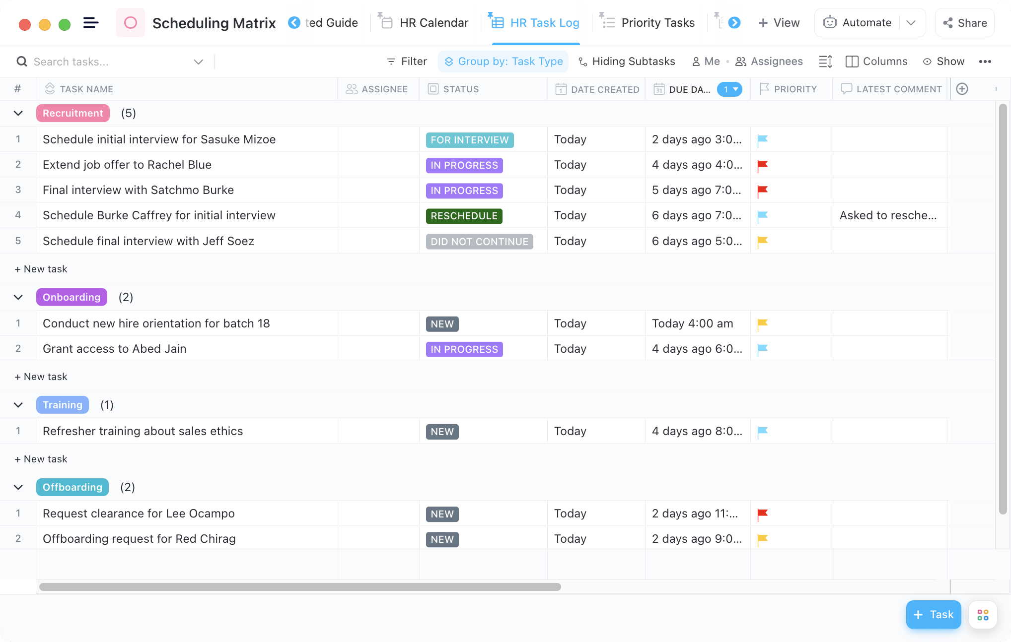Group tasks by type to quickly manage your work hours in ClickUp