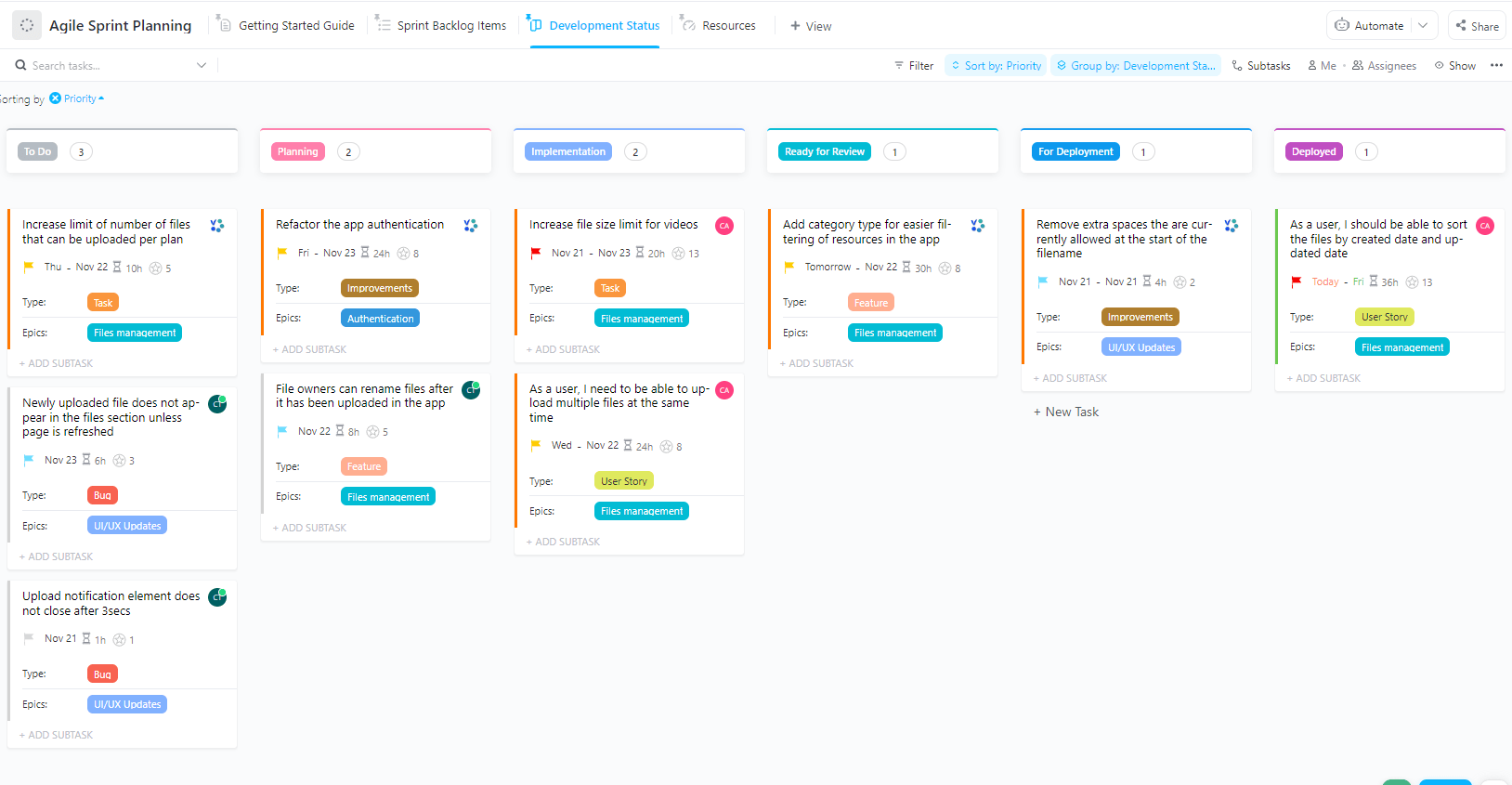 ClickUp's Sprint Planning template
