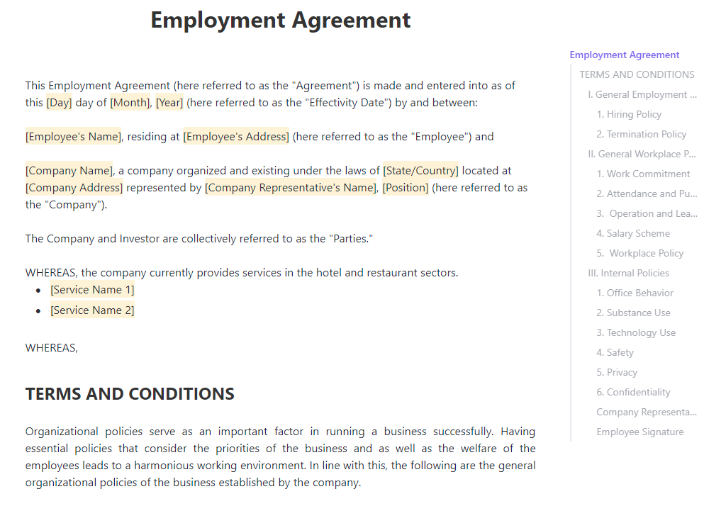clickup employment agreement template