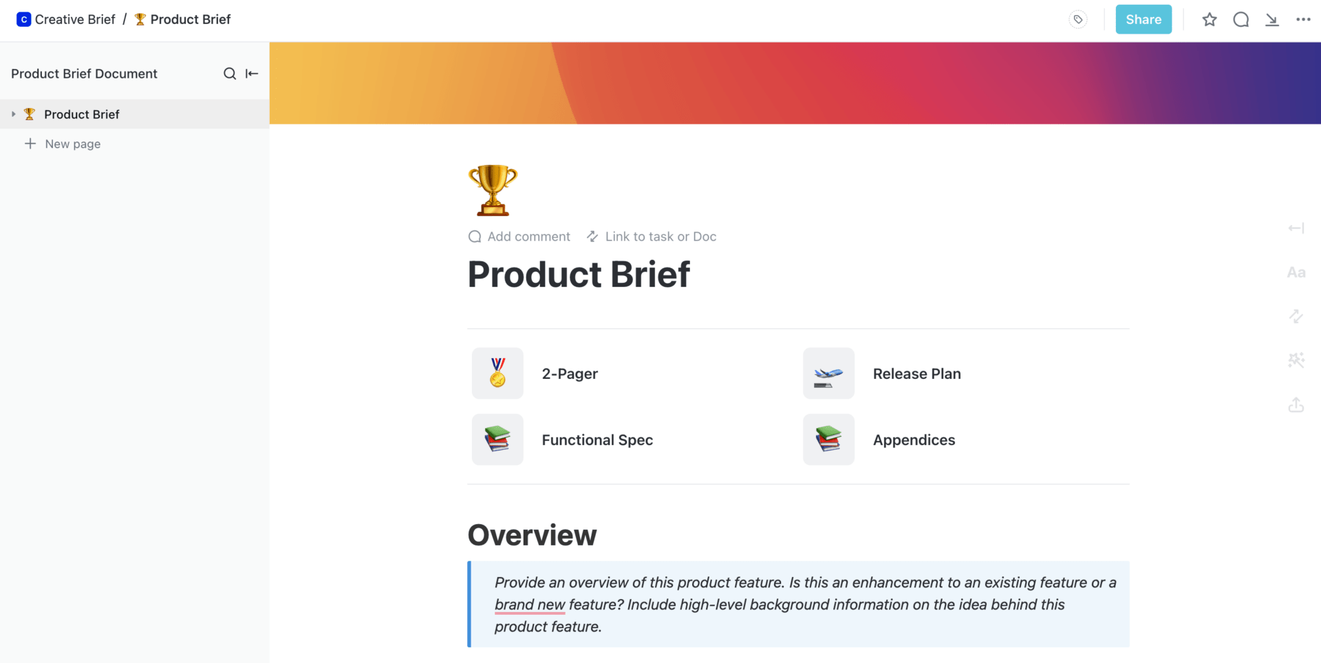 Product Brief Template by ClickUp