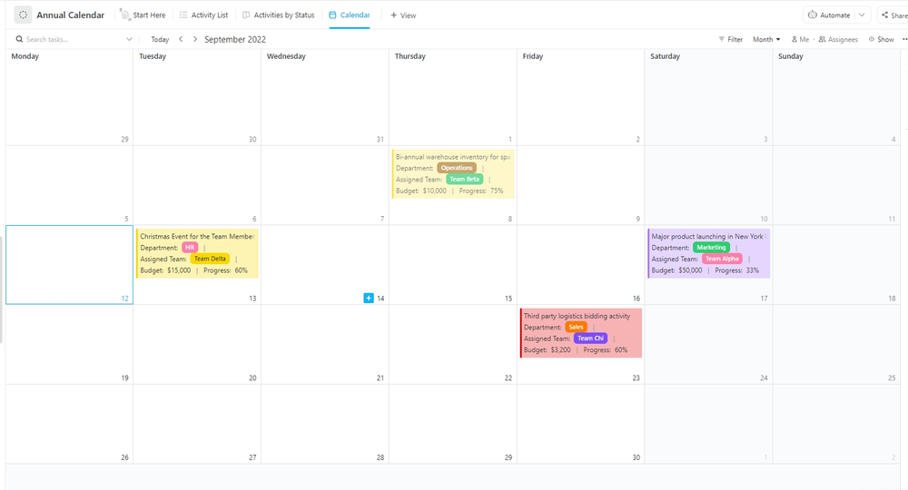 Plan our your goals for the entire year with ClickUp's Annual Calendar Template