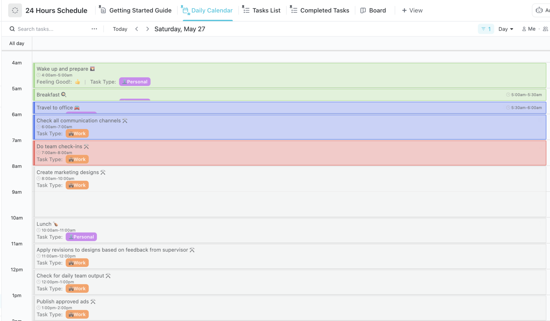 24 Hours Schedule Template by ClickUp