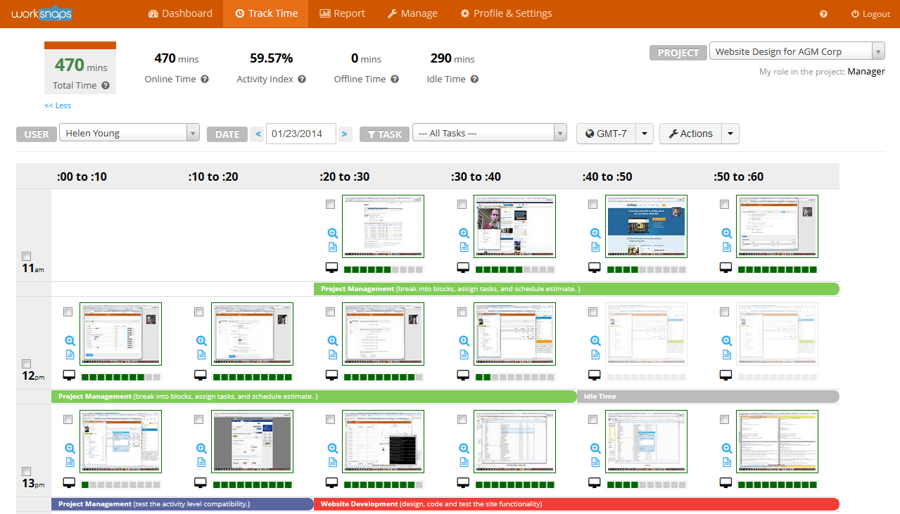 Time tracking in Worksnaps