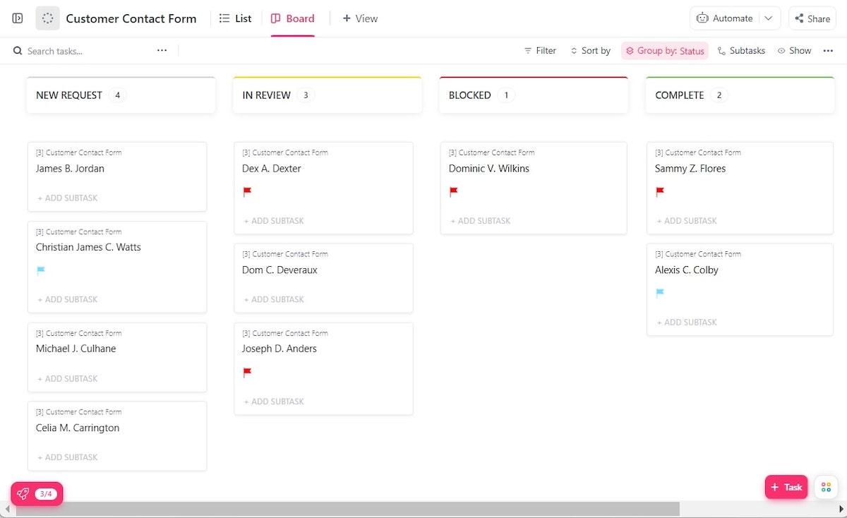 Intake form templates: ClickUp's Customer Contact Form Template
