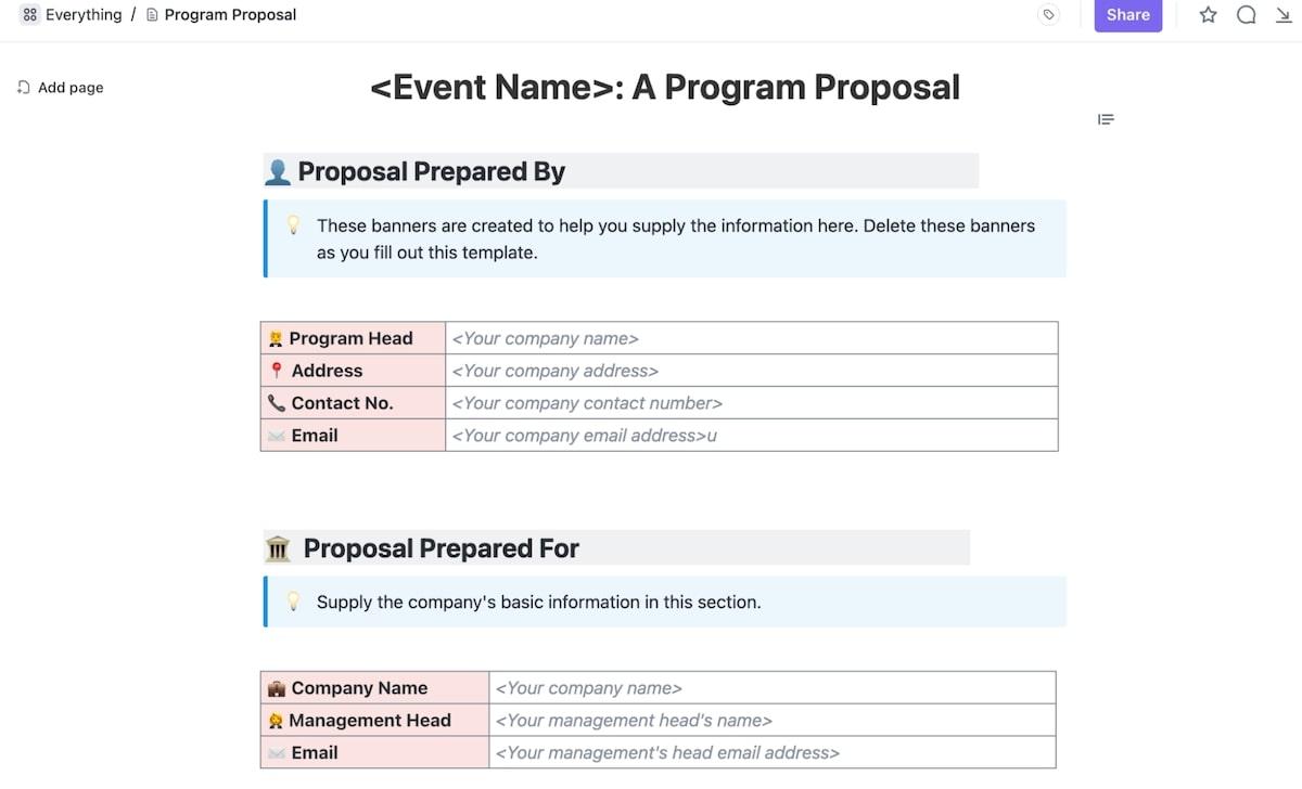 ClickUp Program Proposal Template