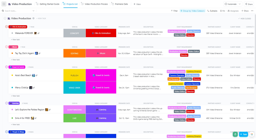 ClickUp's Video Production Template is designed to help you streamline the video production process.