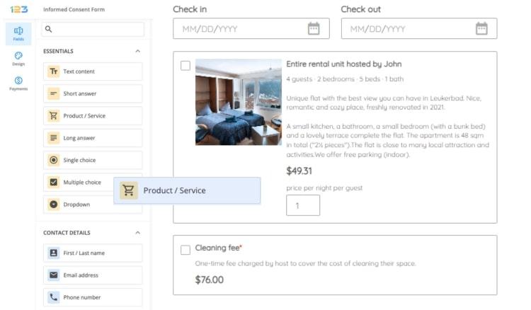 Customizing a rental form in 123FormBuilder