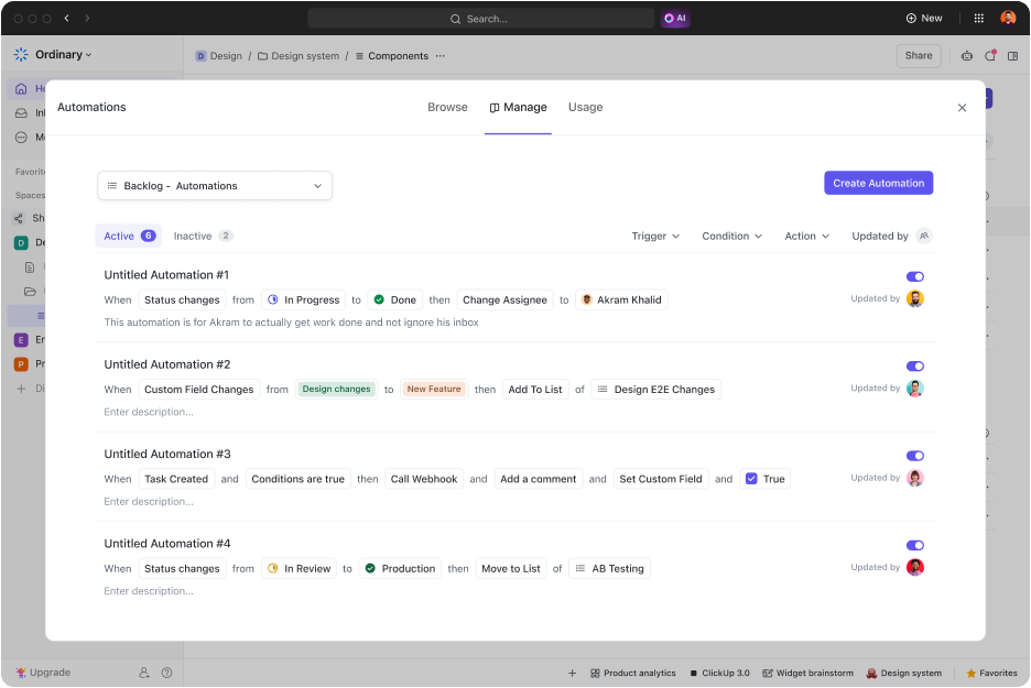 Automate the process of data collection for progress report using ClickUp Automation features