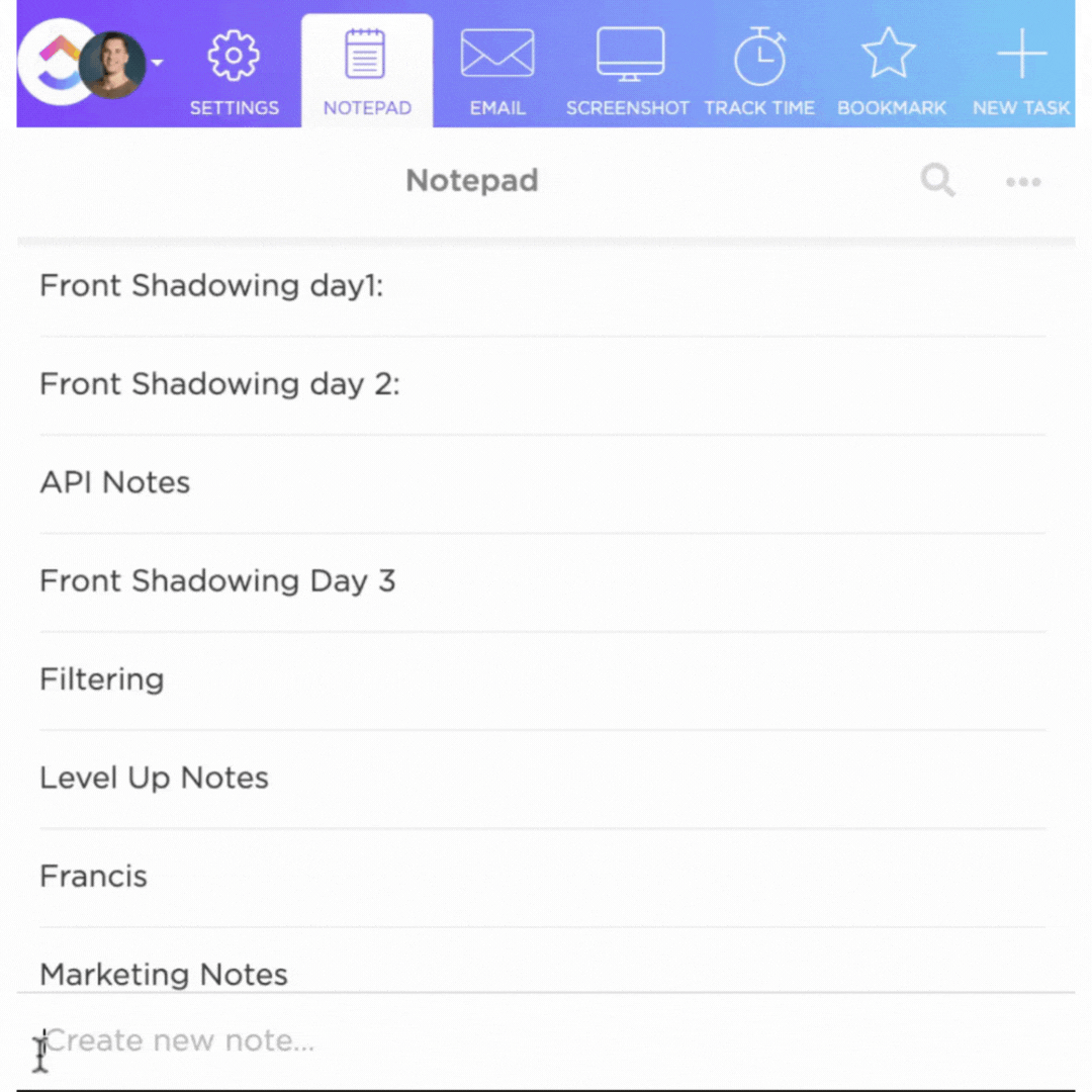 ClickUp's Notepad helps you quickly make notes during meetings, lectures, and more