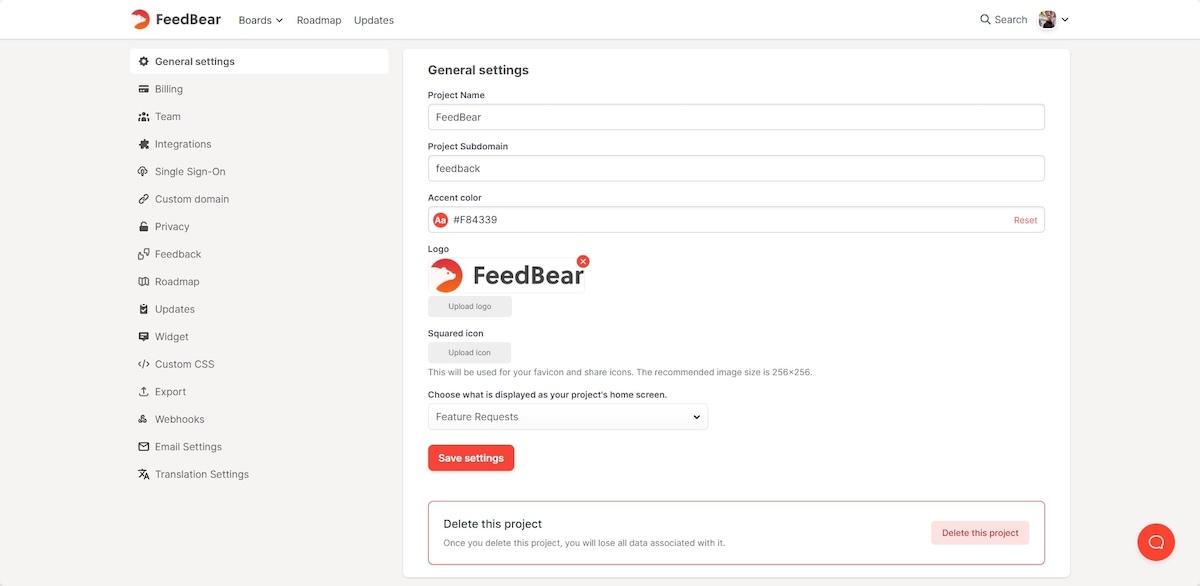 FeedBear General settings