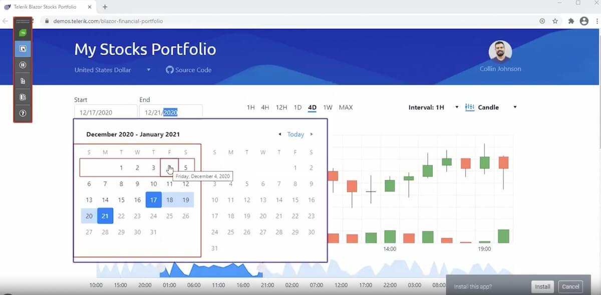 Telerik Test Studio's calendar view