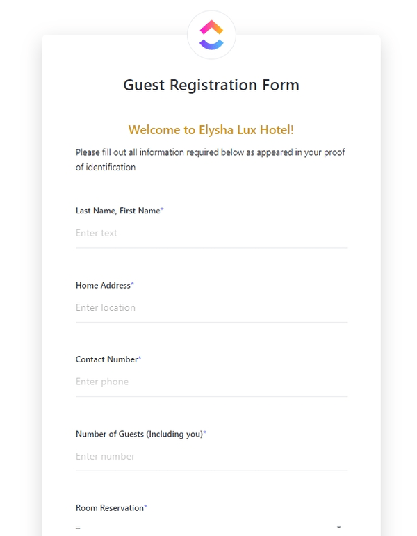 ClickUp Registration Form Template
