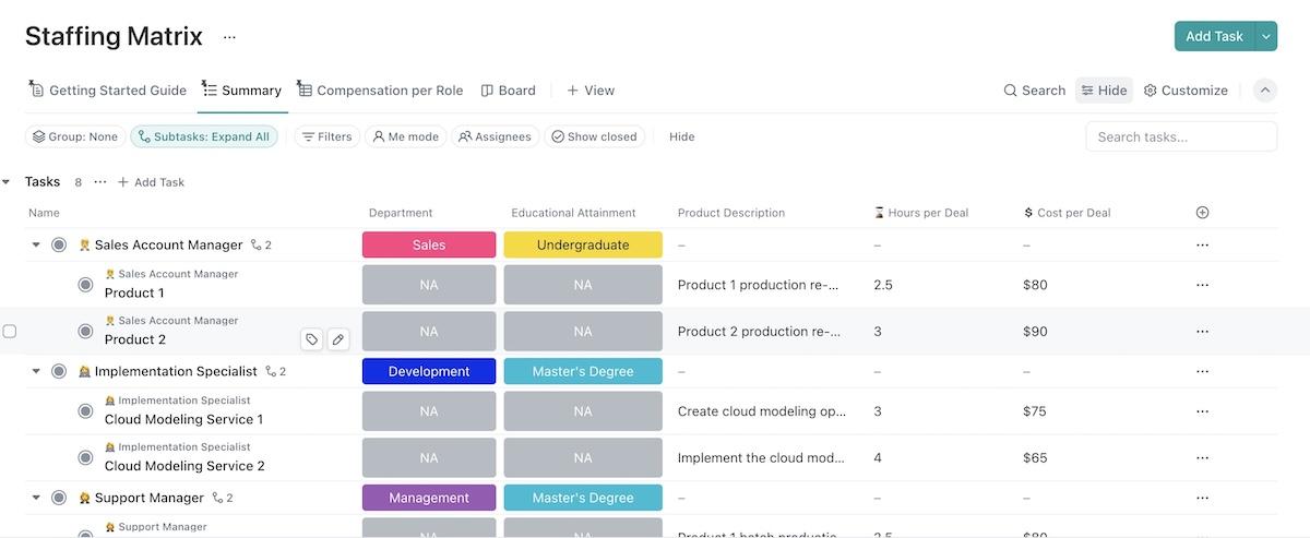 Staffing Matrix Template by ClickUp