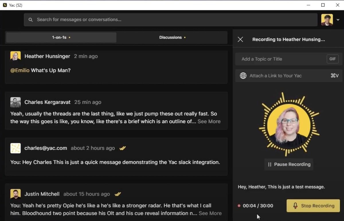 Zentask AI alternatives: recording a voice message in Yac