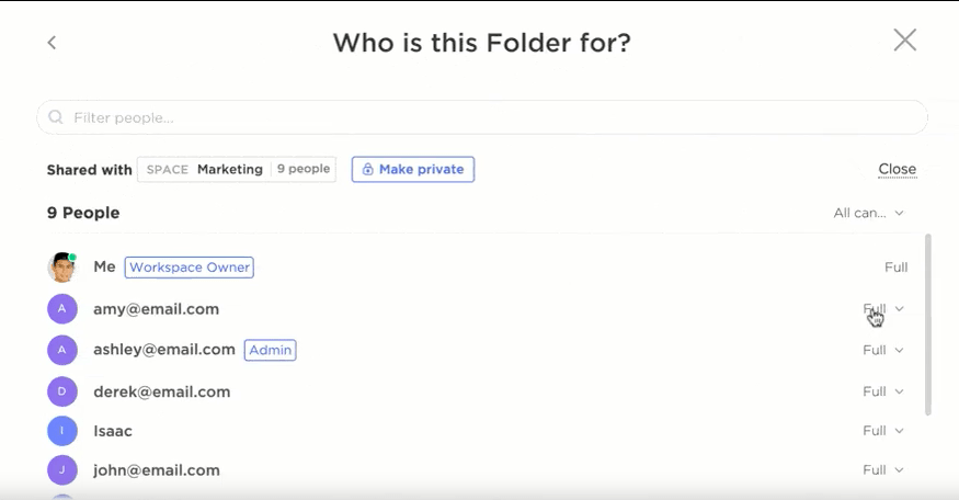 ClickUp's Account Management tool