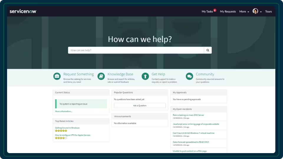 ServiceNow Self-service Portal