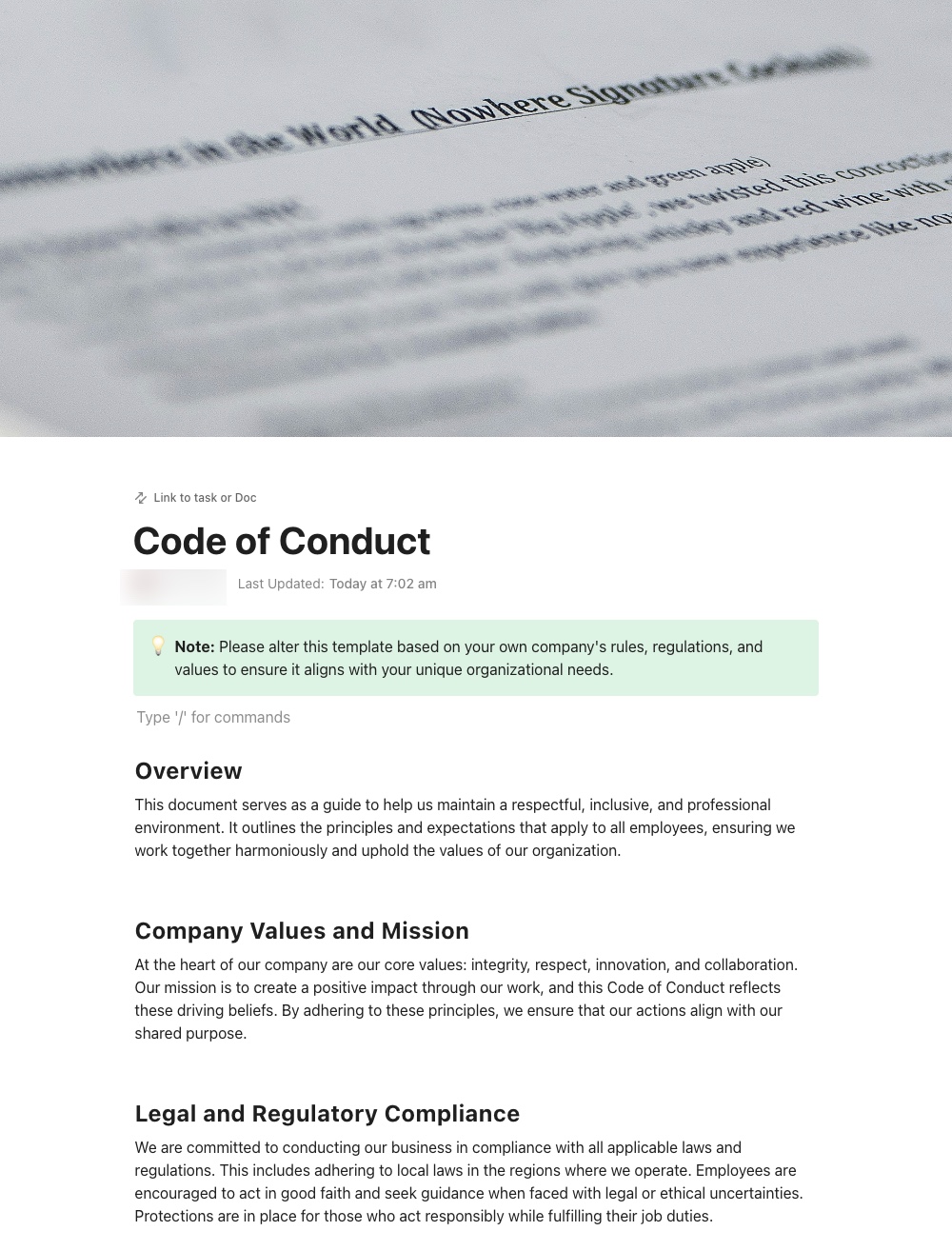 ClickUp Code of Conduct Template