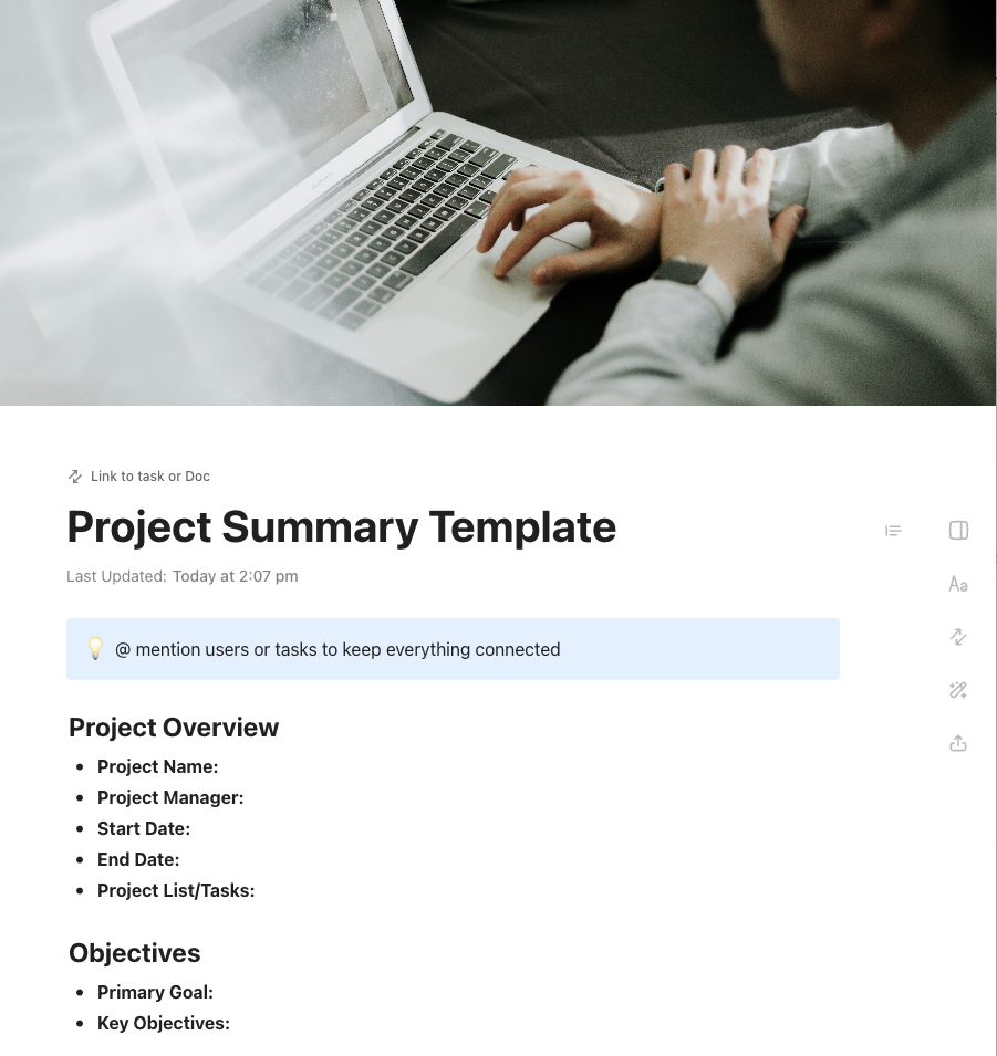 ClickUp Project Summary Template