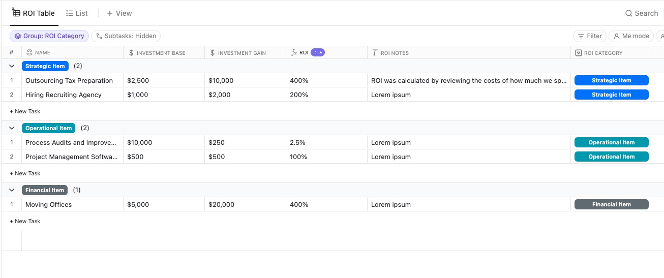ClickUp ROI Template