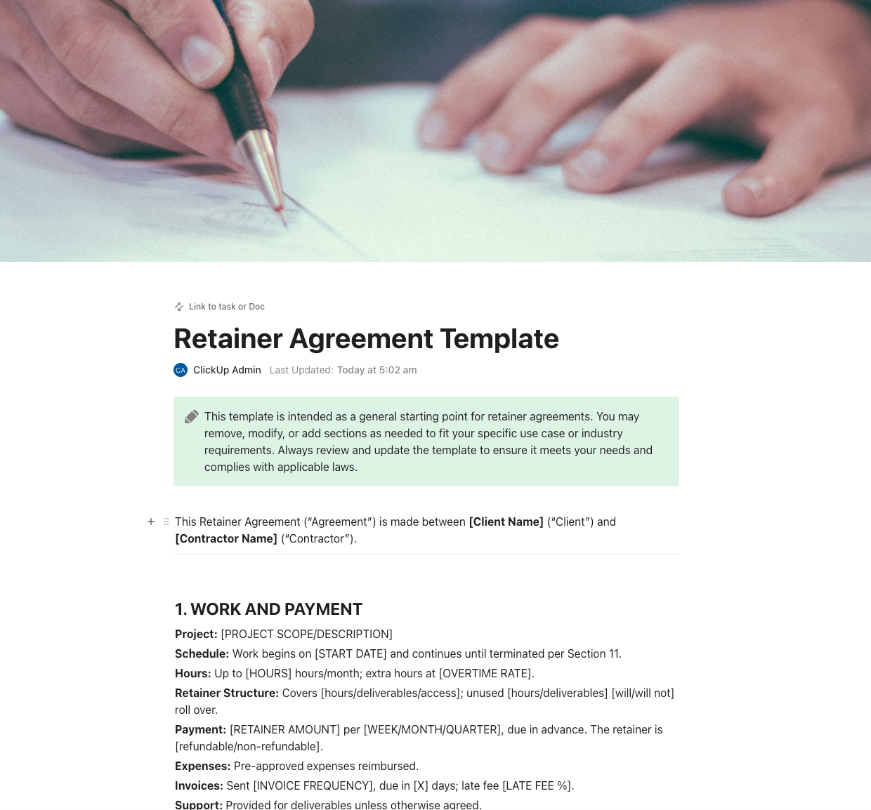 ClickUp Retainer Agreement Template