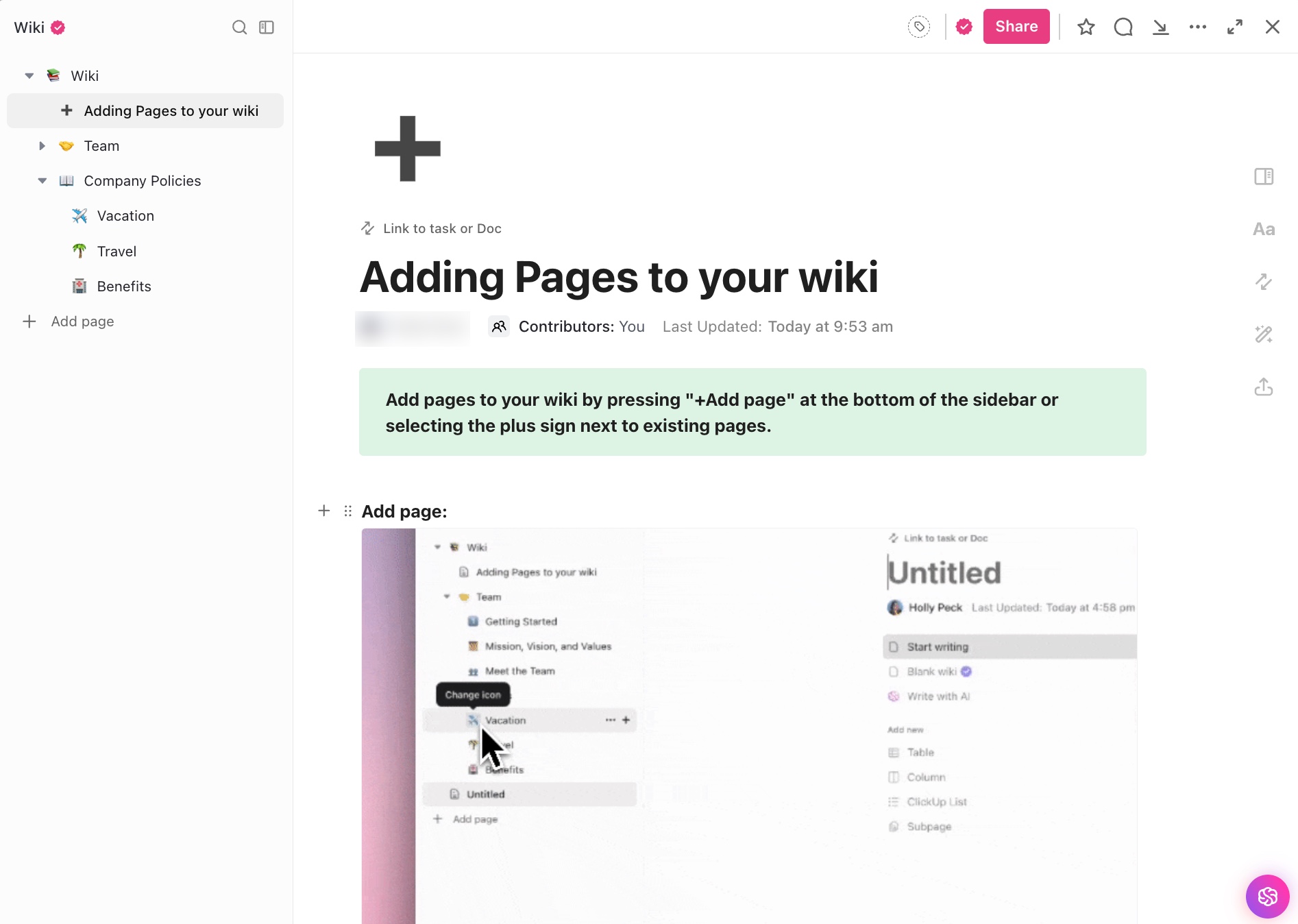 ClickUp Wiki Template