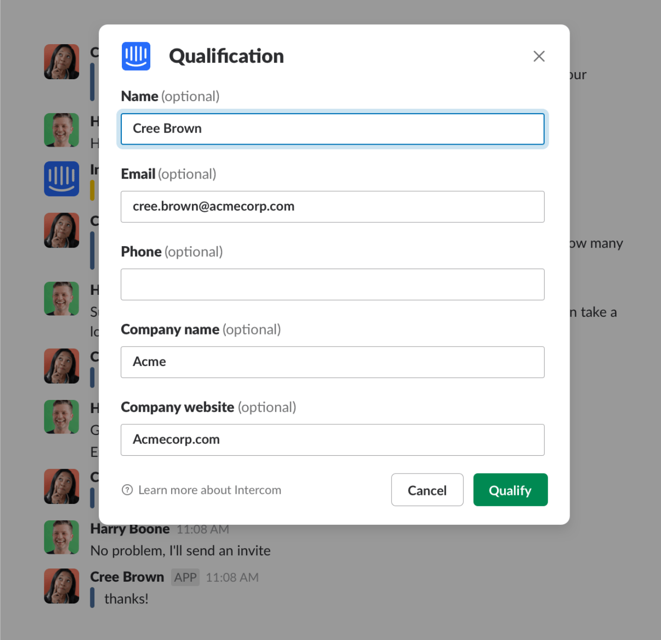 Intercom integrations allowing customer chats during in Slack