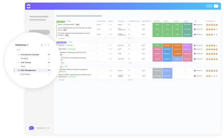 Use Clickup’s AI  SEO tool to streamline the SEO optimization for your content. 
