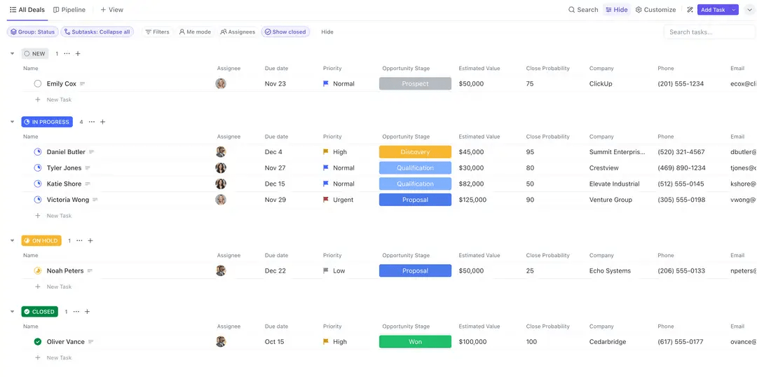 ClickUp’s Simple CRM template