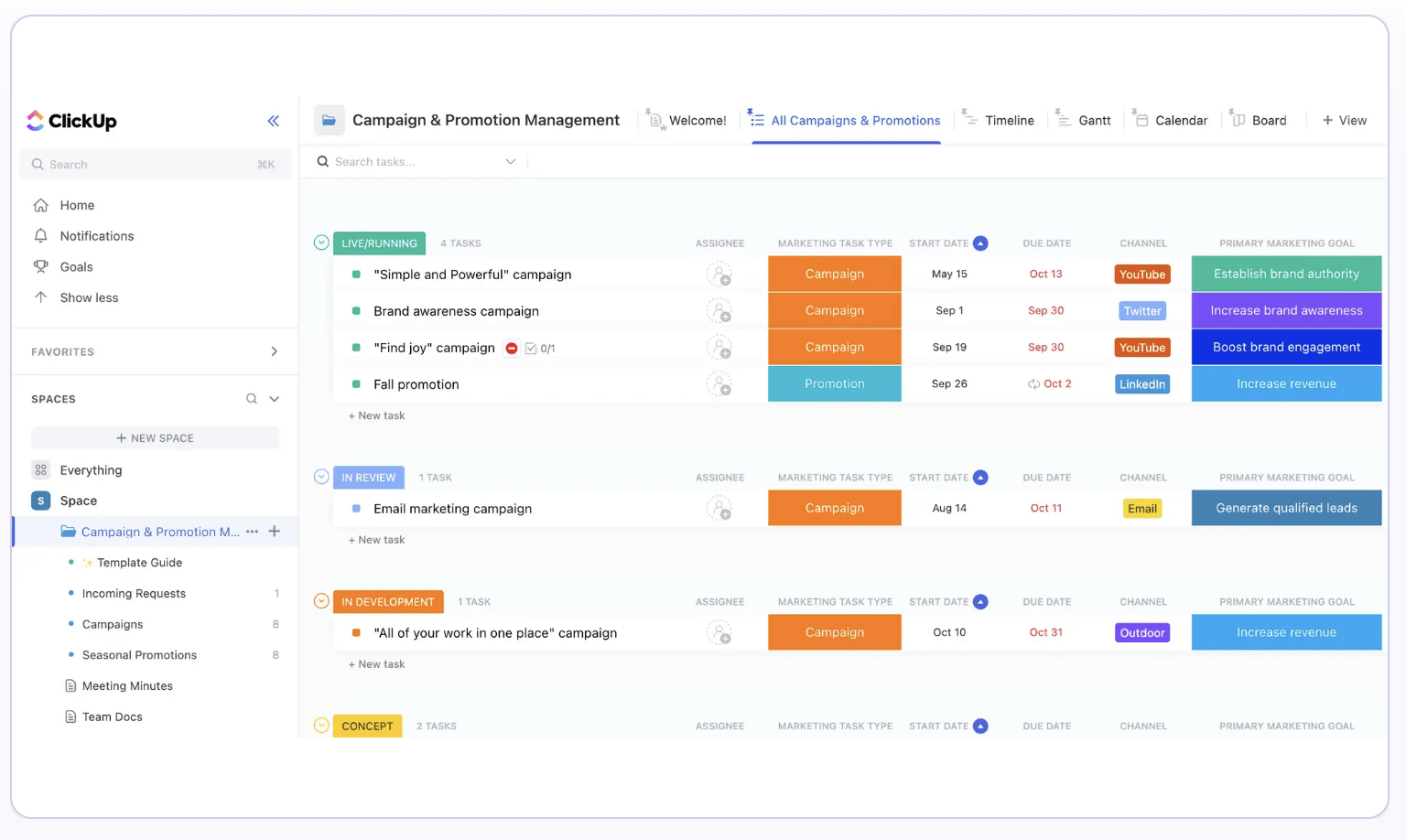 ClickUp Campaign and Promotion Management Template