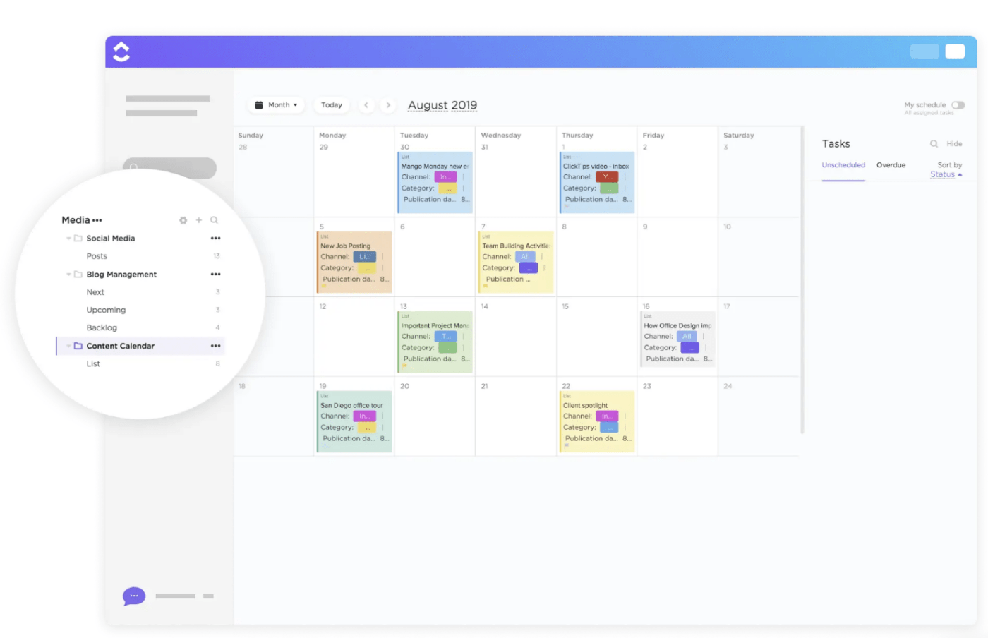 ClickUp TikTok content calendar Template
