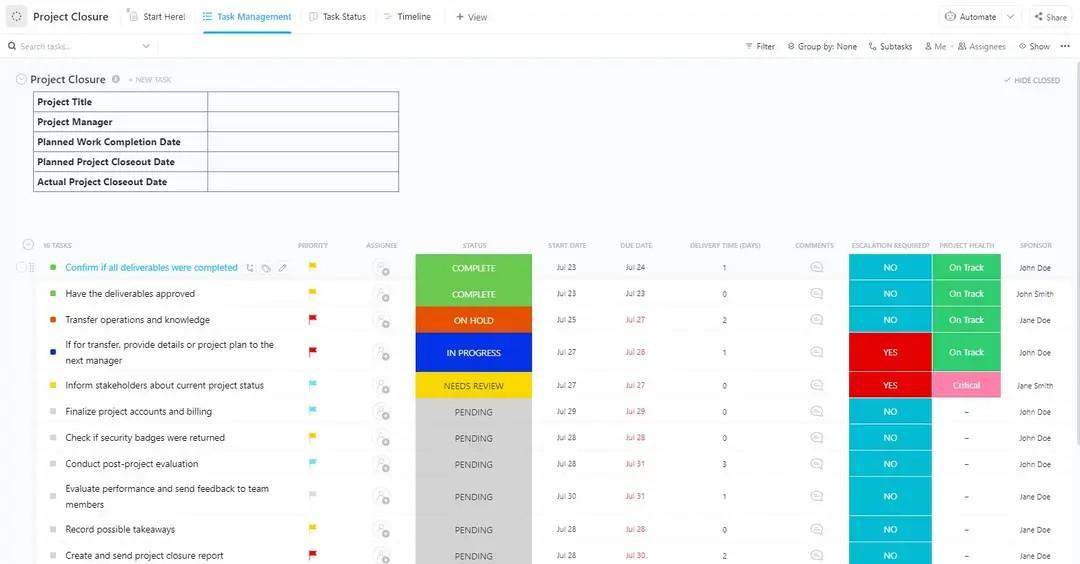 ClickUp Project Closure Template
