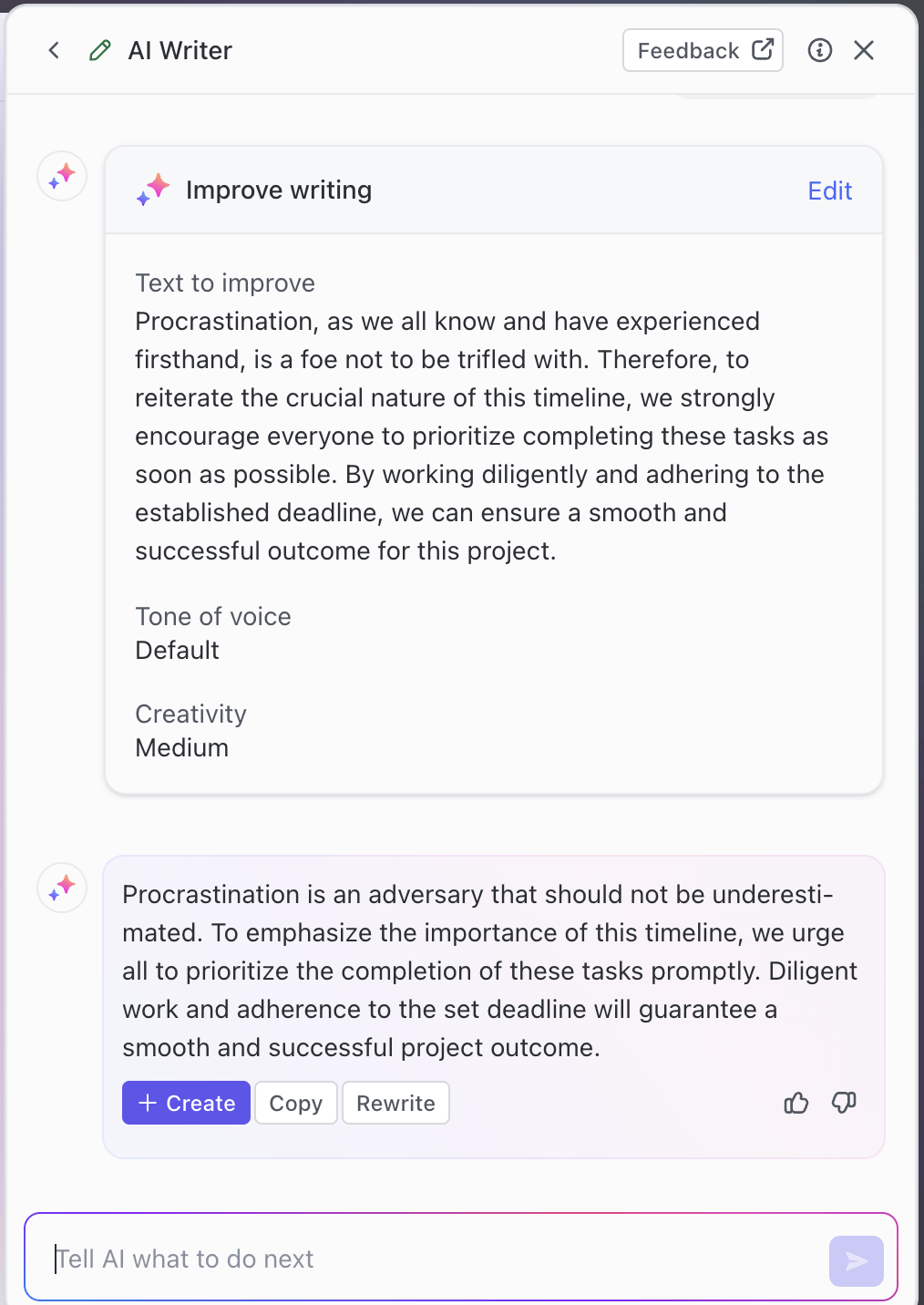 Get rid of unnecessary jargon, and refine your writing using ClickUp Brain
