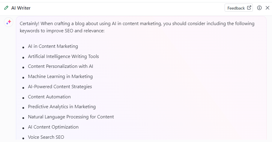 Try asking ClickUp's AI Writer for keyword ideas