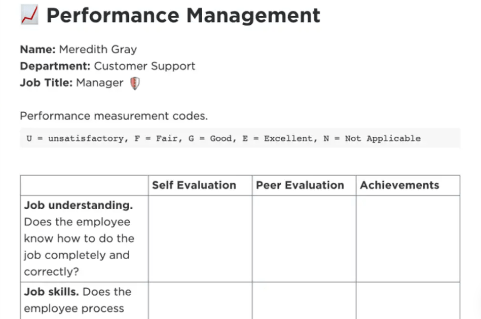 ClickUp Performance Review Template can enable a 360-degree evaluation process for your team members