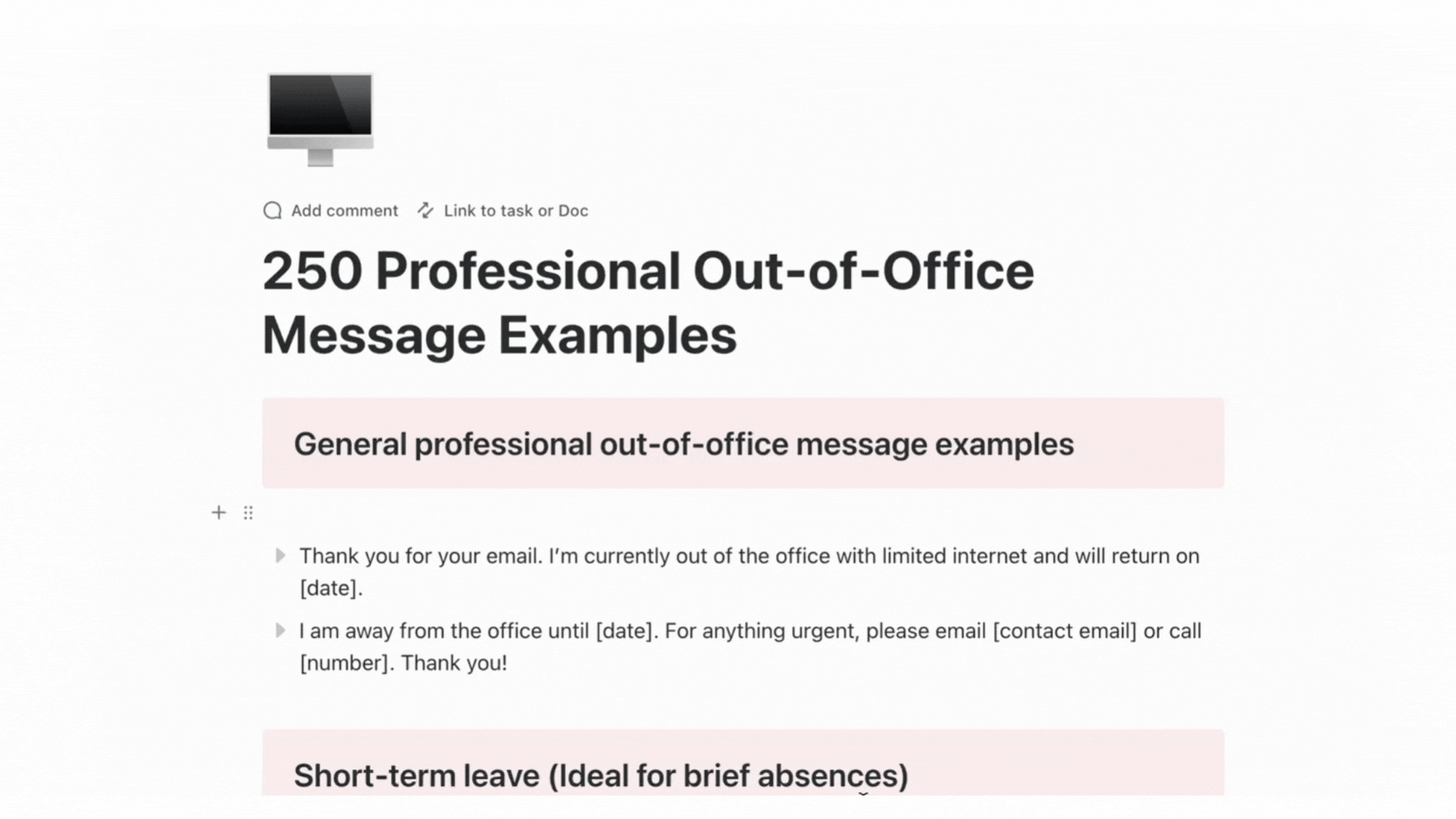 out of office message examples document pdf text