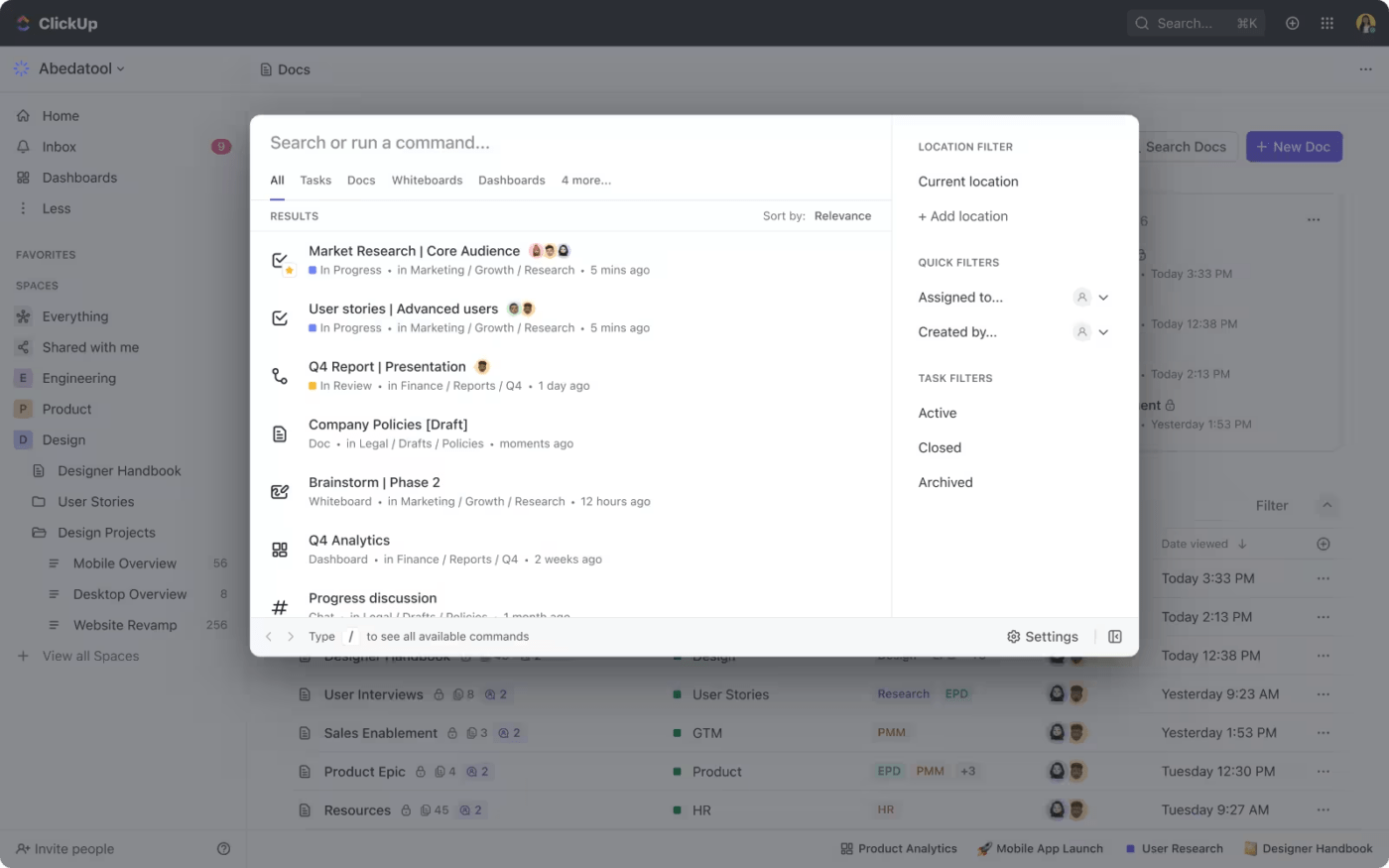 ClickUp’s Connected Search is the all-in-one solution to managing a knowledge base